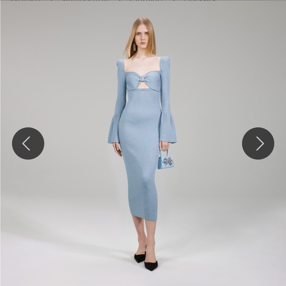 Self Portrait Light Blue Lurex Knit Midi Dress